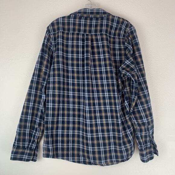 Travis Mathew Shirt Mens Large Flannel Button Up Plaid Blue Yellow Casual‎ Adult - Picture 3 of 6